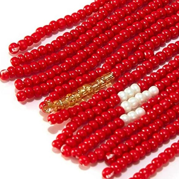 Red Abstract Shapes Long 5" Multicolor Earrings Beaded Oversized Bohemian New - Picture 3 of 5